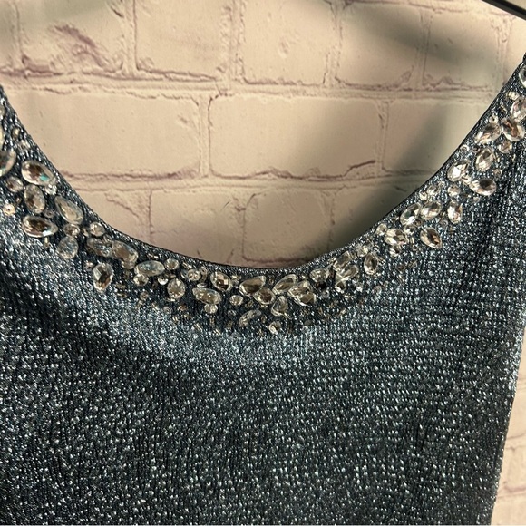 Alex Evenings NEW blue metallic jewel embellished midi gown size 16 Plus gems - Picture 3 of 11